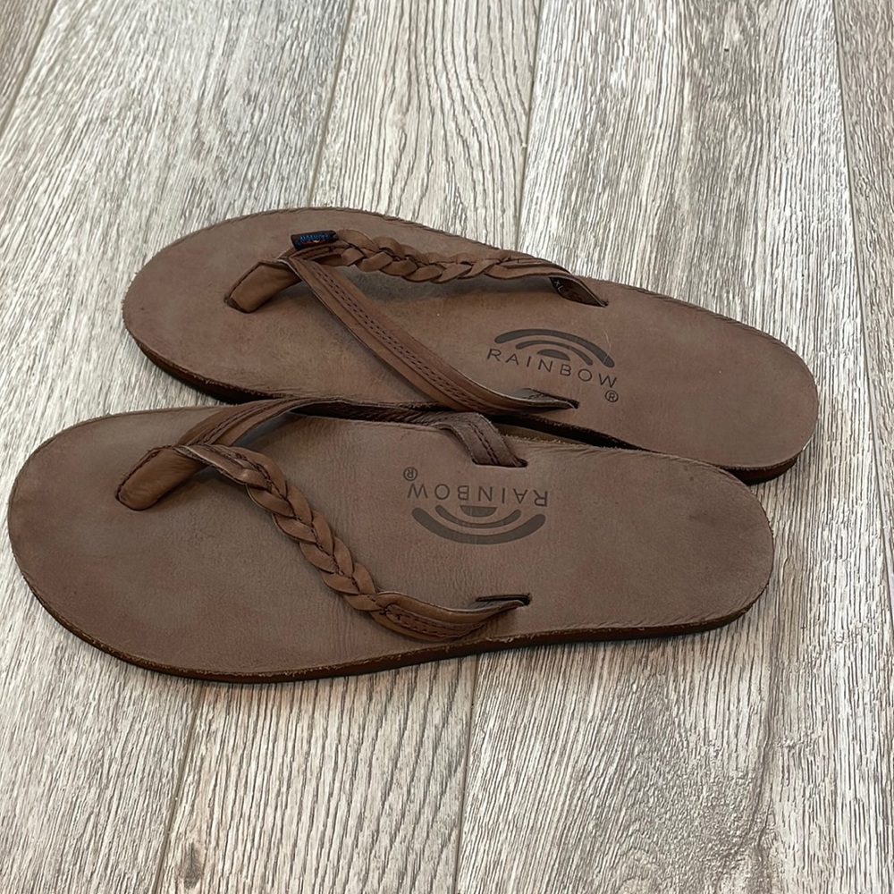 Rainbow flip flops never worn